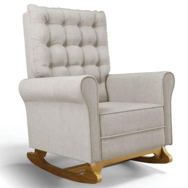 Imagem de Poltrona De Amamentação E Descanso Base Madeira Balanço Brenda G05 Linho Bege - Mpozenato