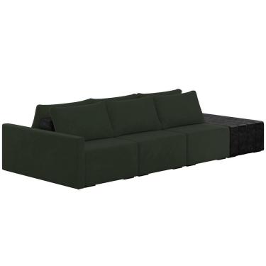 Imagem de Sofá Ilha Modular Para Sala 312cm Com Puff Dublin K01 Veludo Verde E Sintético Preto - Lyam Decor