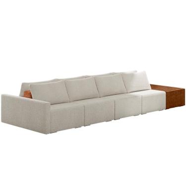 Imagem de Sofá Ilha Modular Para Sala 392cm Com Puff Dublin K01 Bouclê Creme Sintético Caramelo - Lyam Decor