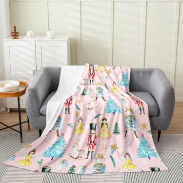 Imagem de Erosebridal Cobertor de flanela de Natal rosa Queen 90x90 crianças quebra-nozes cobertor de lã sonhador balé menina princesa felpudo pelúcia arremesso carrossel árvore de Natal reversível