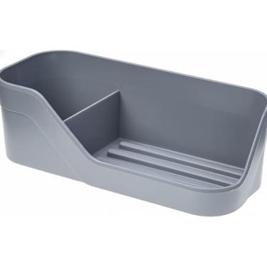 Imagem de Organizador de Pia Multifuncional, Suporte para Detergente e Esponja, Cesto Plástico Cinza para Cozinha, Banheiro ou Escritório, Porta Utensílios com Divisórias