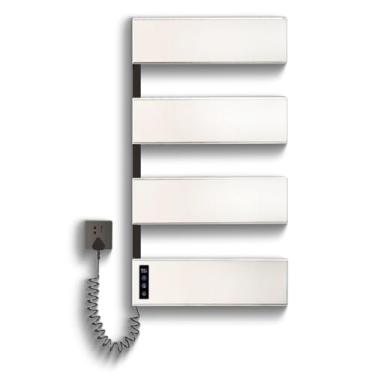 Imagem de Suporte Aquecedor de Toalhas Termico Elétrico - Montado na Parede Porta Toalha Eletrico, Temperatura Ajustável, de Aço Inoxidável para Banheiro (Branco, 110V-4F)