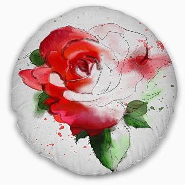 Imagem de Design vermelho desenhado à mão rosa ilustração floral sala de estar, sofá, almofada de alta qualidade + capa de almofada impressa em ambos os lados 50 cm