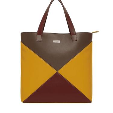 Imagem de Bolsa Feminina De Couro Fashion Triangle Zup Cor Capuccino-mostarda-bordo