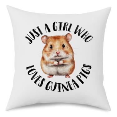 Imagem de Fokongna Capa de almofada decorativa Girl Who Loves Guinea Pigs, fofo animal de fazenda, porquinho-da-índia para quarto de meninas, quarto, cama, cadeira, sofá, 45,7 x 45,7 cm, almofadas decorativas