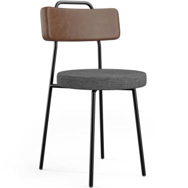 Imagem de Cadeira Estofada Para Sala De Jantar Barcelona L02 Couríssimo Marrom Linho Cinza Escuro