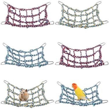 Imagem de Conjunto de corda de escalada de rato colorido de 6 peças com mosquetões, 30 x 21 cm, escada de corda de papagaio, inclui rede de hamster e acessórios de gaiola