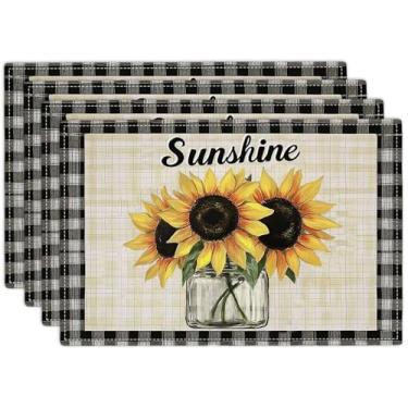 Imagem de Conjunto de 4 jogos americanos de girassol, tapete de mesa de flores de primavera para cozinha, sala de jantar, restaurante, 46 x 30 cm