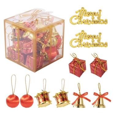 Imagem de Handship Conjunto de 26 peças de enfeites de árvore de Natal, laranja, vermelho, bolas de Natal inquebráveis, sinos de tambor, enfeites decorativos para pendurar na árvore de Natal, festas, casa