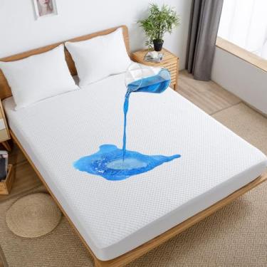 Imagem de JOSOP Protetor de colchão Queen 100% impermeável, capa de colchão de viscose de bambu 290GSM, lençol de elástico de luxo com bolso profundo de 50,8 cm, respirável, hipoalergênico, refrescante, sem