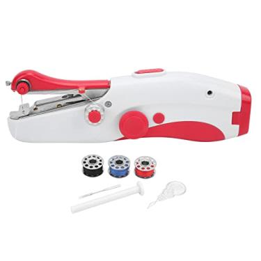 Imagem de Máquina de costura portátil mini agulha dupla elétrica ferramenta de artesanato faça você mesmo para viagens domésticas uso doméstico plástico aço inoxidável 24,5 x 7 cm (Vermelha)