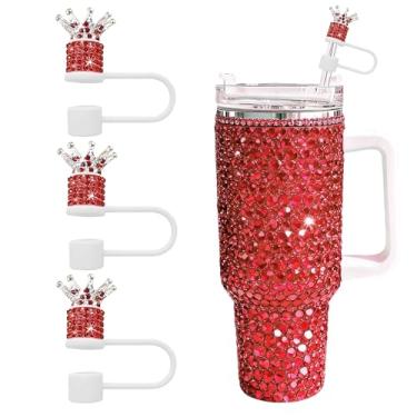 Imagem de JIASHEBDE Conjunto de 3 peças de topo de palha de diamante de coroa para copo Stanley - Capas de palha brilhantes com strass brilhantes para copos de 30 e 1,134 g, 21 cores para presente de princesa