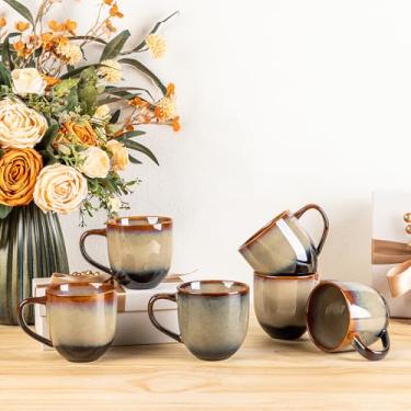 Imagem de theterra Conjunto de 6 canecas de café, canecas de café de cerâmica feitas à mão de 364 g com alça para latte, chá, leite, cerveja, cacau quente, coca mocha