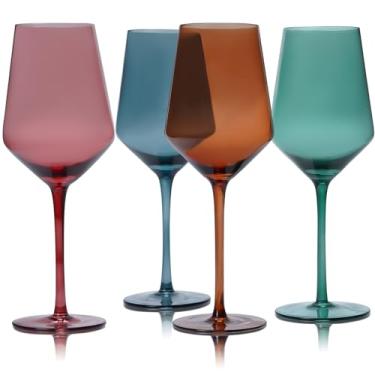 Imagem de Gnimihz Conjunto de 4 taças de vinho coloridas - copos de vinho farejadores feitos à mão, copo de vinho branco vermelho de 425 g, feito de cristal premium sem chumbo, perfeito para qualquer ocasião,