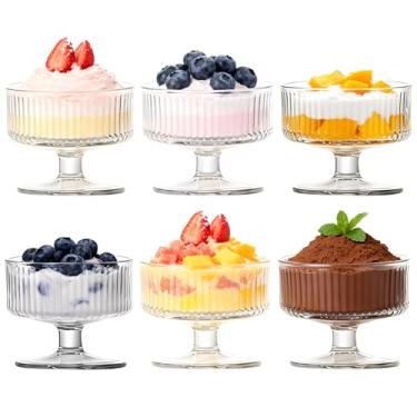 Imagem de DTREEL 6 peças tigelas de sobremesa de vidro Sundae sorvete de haste curta girassóis camarão copos de coquetel aperitivo saladas de frutas pratos de pudim com pé sobremesa Sundae tigelas de coquetel