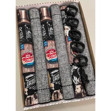 Imagem de Jogo Americano Dupla Face (kit de 6 lugares) Tecido Impermeável Happy Hour Beer + 6 Porta Guardanapos | Mesa Posta