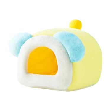 Imagem de KiBcsLic Cama quente para hamster, casinha aconchegante para pequenos animais, esconderijo de inverno perfeito para chinchila, gerbil, rato e furão anão, Azul Amarelo