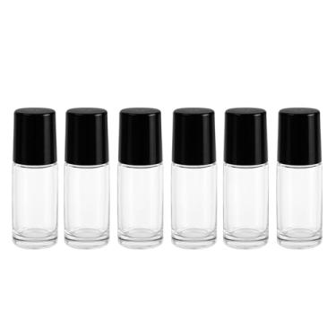 Imagem de 6 pacotes de frascos de vidro de 30 ml para óleos essenciais, frascos roll-on transparentes recarregáveis com tampa preta, recipientes vazios de aromaterapia para perfume, fragrância, óleos de