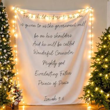 Imagem de Hillsuren Conjuntos de 3 decorações cristãs de Natal para exibição de igreja, decoração cristã de 1,8 x 2,4 m, cenário religioso de Natal com escritura, guirlanda de cedro artificial de 1,8 m, 30 LEDs