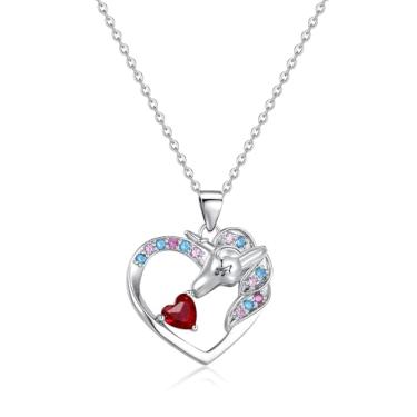 Imagem de DVAVA Colar de unicórnio para meninas, colar com pedra do mês de nascimento de unicórnio para meninas, presentes de aniversário, Natal, Dia dos Namorados, 2cm*2cm, Banhado a ouro, Zircônia cúbica