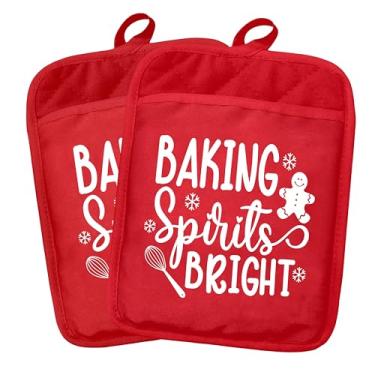 Imagem de Fyecoluo Conjunto de 2 suportes de panela de Natal Baking Sweet Memories, presentes para amantes de confeitaria, almofadas quentes de forno resistentes ao calor para bancada de cozinha, pegador de