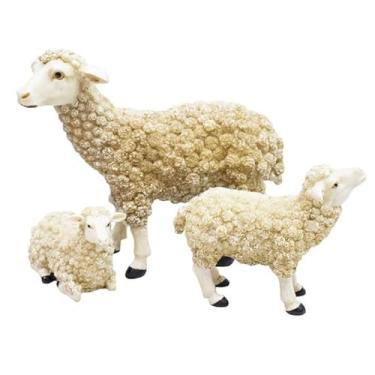 Imagem de Jogo 3 Ovelhas Brancas 15cm - Enfeite Resina