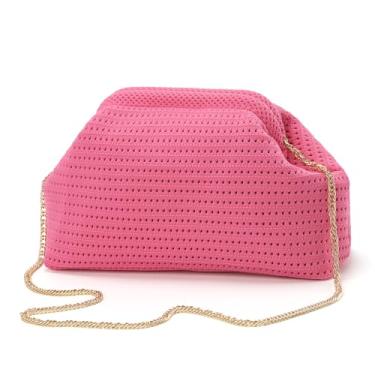 Imagem de Valleycomfy Bolsa de praia, bolsa clutch de tecido, bolsa de bolinho de massa, bolsas transversais, bolsa de noite vazada para mulheres, rosa, 11.81*4.33*7.09 inches