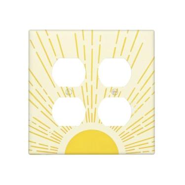 Imagem de BHGAHD Capas decorativas modernas amarelas boêmias abstratas Sunburst 2 Gang placa de cobertura de interruptor de luz dupla placas de parede para tomadas elétricas capas de placa de interruptor para