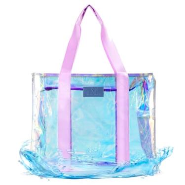 Imagem de Bolsa feminina de praia média – impermeável, à prova de areia, resistente a perfurações, bolsa de praia com alça de ombro, design iridescente, adequado para piscina, bolsos impermeáveis