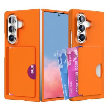 Imagem de HOULEE Capa para Samsung Galaxy Z Fold 7 com suporte para cartão, capa de celular robusta à prova de choque com proteção contra quedas e bloqueio de RFID para Galaxy Z Fold 7, laranja