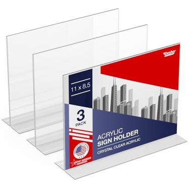 Imagem de Dasher Products Suporte De Acrílico Para Placas 28 X 21 Cm - Mesa Em Formato T, Pacote Com 3, Dupla Face, Abertura Inferior, Moldura Cardápio Estilo Paisagem. Perfeito Restaurantes, Promoções, Porta