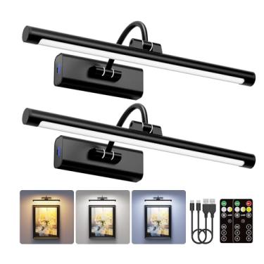 Imagem de Craftersmark Pacote com 2 luzes para parede de 6000 mAh - Arandela de montagem de parede preta sem fio alimentada por bateria de 16 polegadas com controle remoto regulável para parede de galeria e