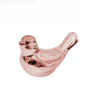 Imagem de Enfeite Casal de Passarinhos Decoração Porcelana Pequeno Dourado Rose Prata Objeto Decorativo Rack Sala(Rose Gold,2 unidades)