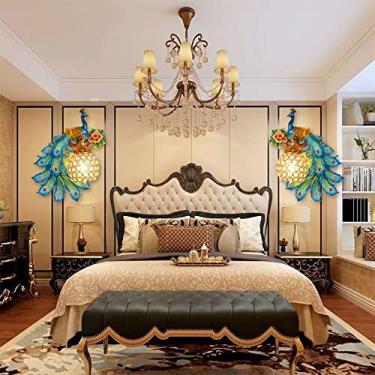 Imagem de Luminária de parede LED American Creative Art Peacock para sala de estar, quarto, escritório, casa de campo, hotel, quarto infantil e corredor (conjunto com 2 peças AB)