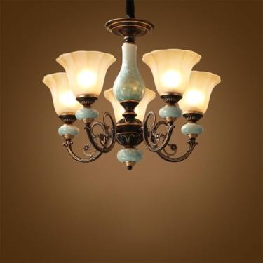 Imagem de Lustre de luxo europeu para sala de estar, estilo retrô americano, em cerâmica, para restaurante, quarto, escritório, hotel, villa, café, com luminária pendente de LED (5 lâmpadas).
