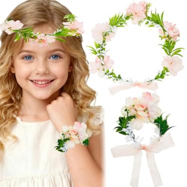 Imagem de Auswalar 1 conjunto de joias de casamento, faixa de cabeça de coroa de flor rosa e joias para casamentos, acessório de cabeça de folha verde, acessórios de cabelo florais para capina, festa de