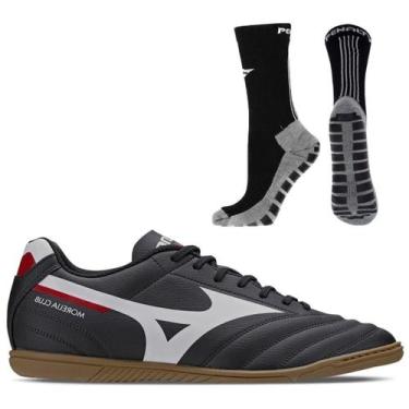 Imagem de Chuteira Futsal Mizuno Morelia Club + Meia Antiderrapante, Preto, 41