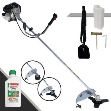 Imagem de Roçadeira Máquina de Corta Grama Toyama TBC43-H À Gasolina 43cc 1,7HP Alta Rotação Completo Com Carretel de Nylon + Faca 3 Pontas + ÓLEO STIHL 2T