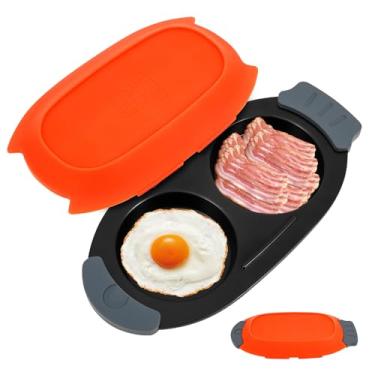 Imagem de YLMFTNU Cozedor de ovos de micro-ondas com aquecimento rápido, 2 cavidades para micro-ondas e tampa de silicone, fritadeira multiuso para fazer ovos de micro-ondas, copos para sanduíches de café da
