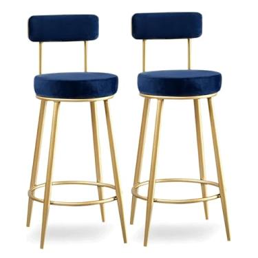 Imagem de YPDJVLTI Banqueta de bar conjunto de 2 cadeiras de bar de veludo com pernas de metal e apoio para os pés, banco alto de carga de 150 kg para bar, jantar, café, cadeira bonita
