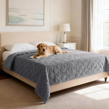 Imagem de H.VERSAILTEX Capa de sofá felpuda de chenille para 3 almofadas, antiderrapante, lavável, com alça, para cães, gatos, crianças (132 x 208 cm, cinza claro)