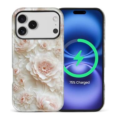 Imagem de Flivro Capa magnética para iPhone 17 Pro, compatível com Magsafe PC capa rígida de silicone amortecedor interno anti-arranhões capa à prova de choque fina design elegante floral peônia estética