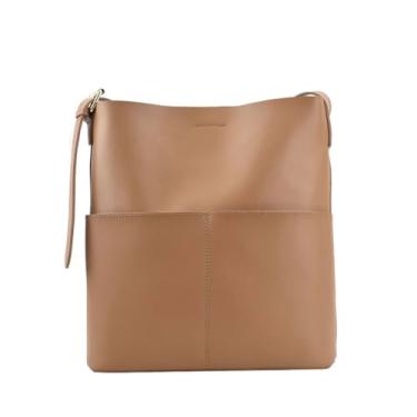 Imagem de Ember & Gia Bolsa de couro clássica - Design atemporal com alça ajustável e interior espaçoso para uso diário, Marrom claro, Medium, Bolsa balde