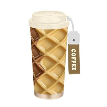 Imagem de Blueangle Caneca de café de viagem com isolamento de textura de chocolate - copo de aço inoxidável à prova de derramamento e vazamento para acampamento e ar livre, garrafa de água reutilizável de 500