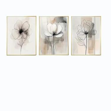 Imagem de 3 peças de tela floral abstrata moderna grande tela arte de parede decoração de parede pôster impressão arte para sala de estar quarto 50 x 70 cm sem moldura