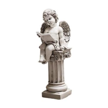 Imagem de Ioensy Estátua de anjo modelo de coluna romana colecionável estilo retrô artesanato decorativo escultura memorial estátua de querubim para da frente, Anjo Da Leitura