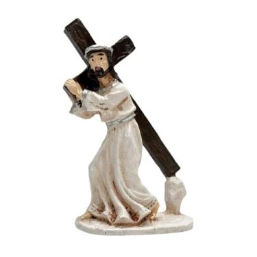 Imagem de simhoa Estatueta de crucifixo de Jesus em resina, escultura decorativa católica religiosa para mesa ou prateleira.