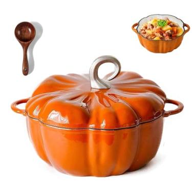 Imagem de Yadlan Fornos holandeses de abóbora com tampa, panela de abóbora antiaderente para cozinhar, panela de forno holandês em forma de abóboras, panelas de sopa de ferro fundido esmaltado, panelas de