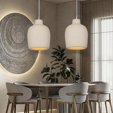 Imagem de Lustre moderno com base E27, luminária de ilha de cozinha com cúpula de poliestireno, altura ajustável, estilo wabi-sabi, ideal para restaurantes, salas de estar, bares e cafés.