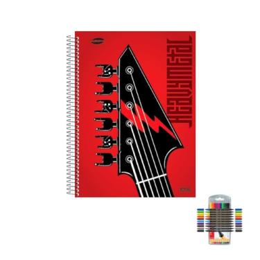 Imagem de Kit Caderno Masculino 20 Matérias 400 Folhas Capa Dura + Caneta Point 88 0.4mm + Marcador Brush Dual Tip